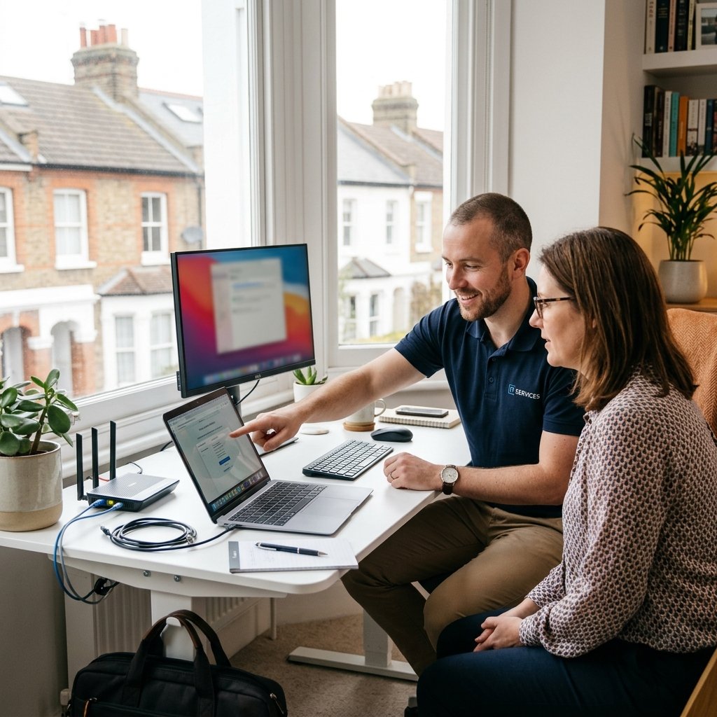 Hire IT Expert technician in blue uniform providing local IT support in London